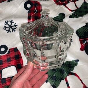 Mid Century Vintage. Cut Glass bowl w/ handled lid